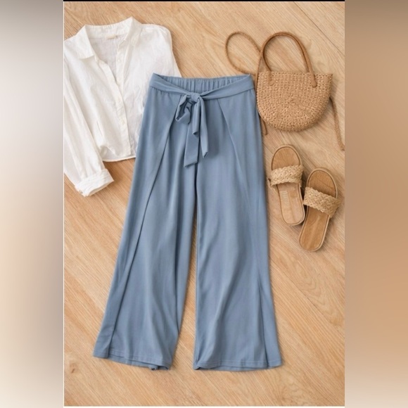 Lulus Flowing With It Slate Blue Tie-Front Culotte Pants - Picture 10 of 11